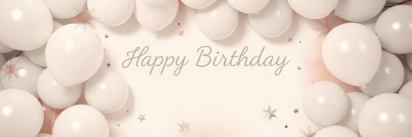 Charming white balloons surround a heartfelt birthday greeting in a festive and joyful celebration setting photo