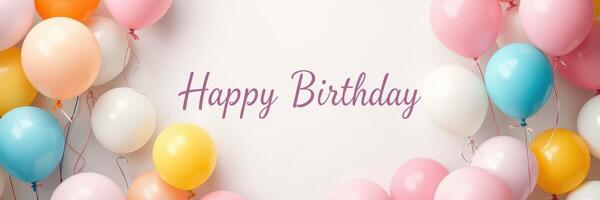 Colorful balloons decorate a cheerful birthday celebration with festive wishes on display photo
