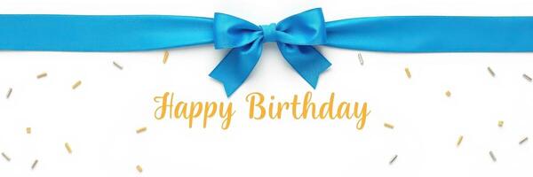Celebrate a joyful birthday with blue ribbon and golden text for a memorable occasion photo
