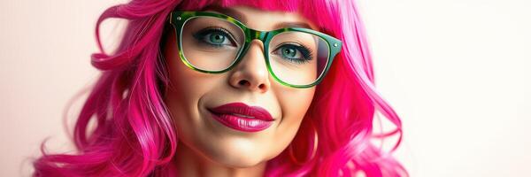 Brightly colored hairstyle enhances personality in a close-up portrait taken indoors photo
