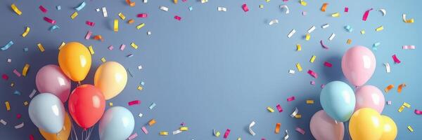 Colorful balloons and confetti brighten up a celebration in a cheerful atmosphere photo