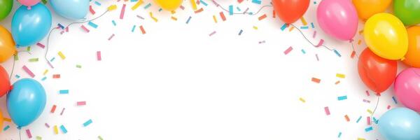 Colorful balloons and confetti create a festive atmosphere for celebrations and special events photo