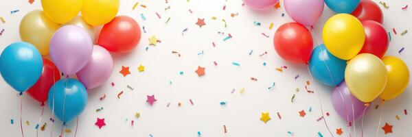 Colorful balloons and confetti create a festive atmosphere for a birthday celebration photo