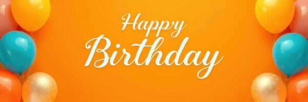 Colorful birthday celebration backdrop featuring cheerful balloons and a vibrant greeting for festive occasions photo