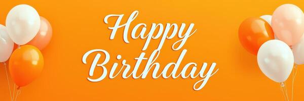 Bright and cheerful birthday celebration with orange and white balloons and festive message photo