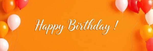 Bright orange background with colorful balloons and a festive happy birthday message displayed prominently for celebratory occasions photo