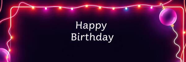 Colorful birthday banner with festive lights creating a joyful atmosphere for celebration photo
