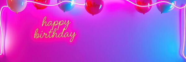 Celebrate a vibrant birthday party with colorful balloons and glowing lights in a festive atmosphere photo