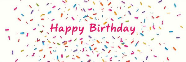 Festive celebration featuring colorful confetti with birthday wishes in bold lettering photo
