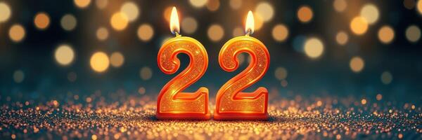 Celebrating a special occasion with glowing candles marking the number twenty-two photo