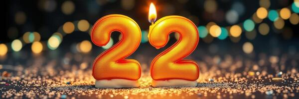 Celebrating a special moment with a glowing birthday candle on the number 22 photo