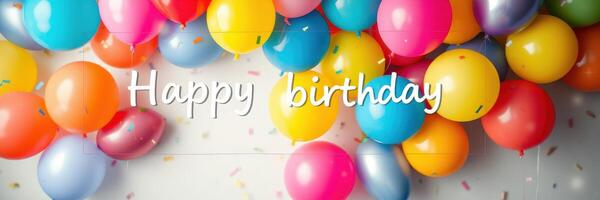Colorful balloons celebrate a joyful birthday party with cheerful decorations and festive atmosphere photo
