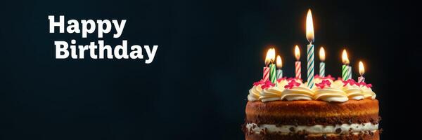 Celebrate a special birthday with a beautiful cake adorned with candles and sweet decorations in a festive setting photo