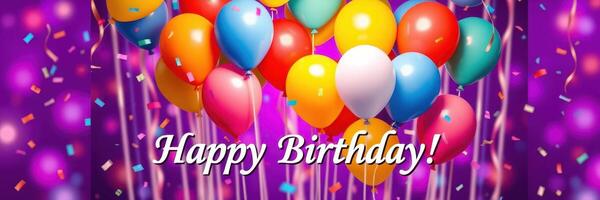 Colorful birthday balloons with confetti in a festive celebration setting photo