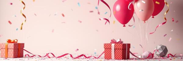 Celebration decorations with colorful balloons and gifts for a festive occasion photo
