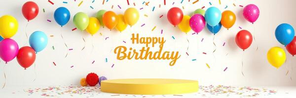 Colorful birthday celebration with decorations and balloons in a festive atmosphere photo