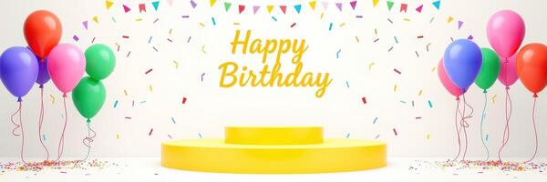 Colorful birthday celebration backdrop with balloons and festive decorations for joyful gatherings and events photo