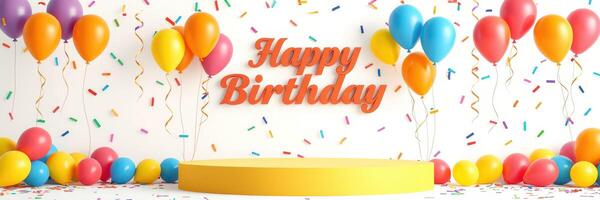 Festive birthday celebration setup with colorful balloons and cheerful decorations in a bright setting photo