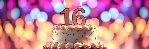 Celebration of a 16th birthday with a colorful cake and festive atmosphere photo
