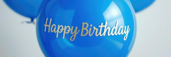 Blue birthday balloon with golden lettering celebrates a special occasion in a festive atmosphere photo