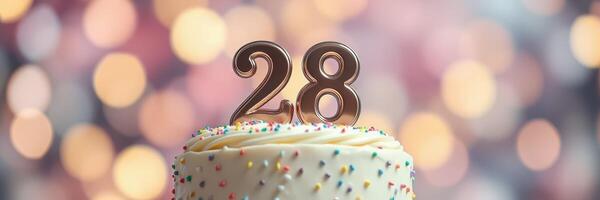 Celebrating a special birthday with a beautifully decorated cake featuring number candles at a joyful gathering photo