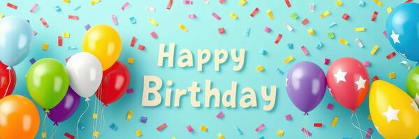 Colorful birthday balloons and decorations celebrate a joyful occasion with a vibrant background photo