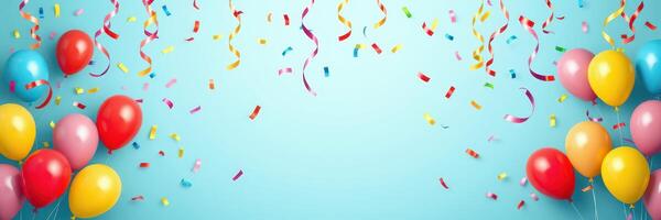Colorful balloons and confetti create a festive atmosphere for a celebration or party moment photo