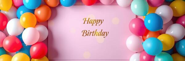 Brightly colored balloons surround a birthday message perfect for celebrations and festive gatherings photo