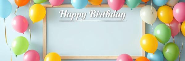 Colorful birthday celebration backdrop with balloons and empty space for messages photo