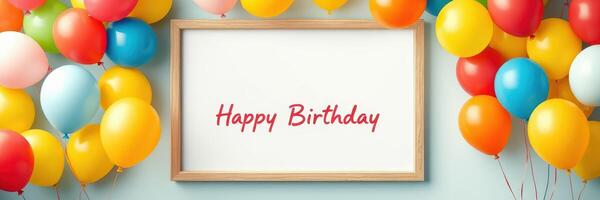 Colorful birthday decoration with balloons and a cheerful message for a festive celebration setting photo