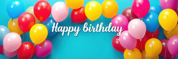 Colorful balloons and a happy birthday message create a joyful atmosphere for celebrations and special occasions photo
