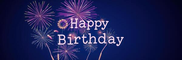 Colorful fireworks illuminate the night sky to celebrate a joyful birthday occasion with vibrant displays and cheerful text photo