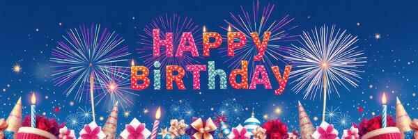 Colorful birthday celebration with fireworks and decorations in a festive atmosphere photo