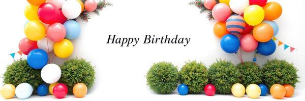 Colorful birthday decoration with balloons and greenery for a joyful celebration event setting photo