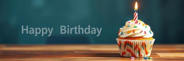 Celebration with colorful cupcake and candle for birthday party photo