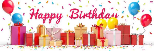 Festive birthday celebration with colorful gifts and decorations in a lively atmosphere photo