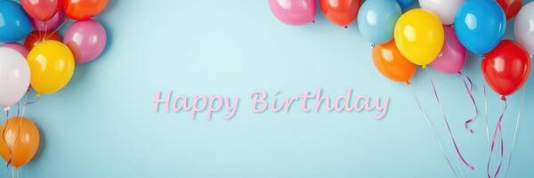 Colorful balloons and happy birthday greeting decorate a cheerful celebration backdrop photo