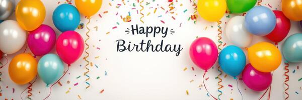 Colorful balloons and confetti celebrating a joyful birthday occasion with festive decorations and warm wishes photo