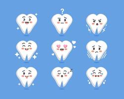 Set of emotions and poses of the character tooth in a cute cartoon funny flat style. vector