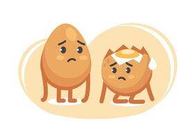 Emotion sadness character egg whole and broken in cute cartoon funny flat style. vector