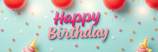 Colorful birthday decorations with balloons and ice cream cones celebrating a joyful occasion in a festive setting photo