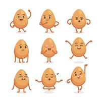 Set of emotions and poses of the egg character in a cute cartoon funny flat style. vector