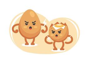 Emotion of anger of the character egg whole and broken in a cute cartoon funny flat style. vector