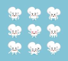 Set of emotions and poses of the character champignon chef in a cute cartoon funny flat style. vector