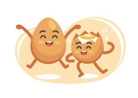 The emotion of joy of the character egg whole and broken in a cute cartoon funny flat style. vector