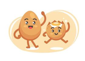 Emotion greeting character egg whole and broken in cute cartoon funny flat style. vector