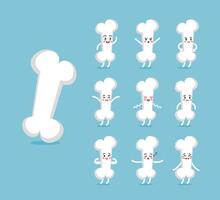 Set of emotions and poses of the character bone in a cute cartoon funny flat style. vector