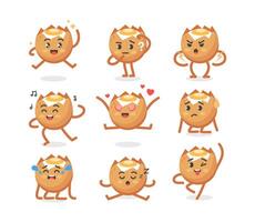 Set of emotions and poses of the egg character in a cute cartoon funny flat style. vector