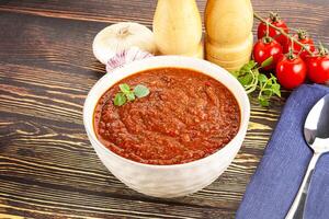 Spanish traditional gazpacho tomato soup photo