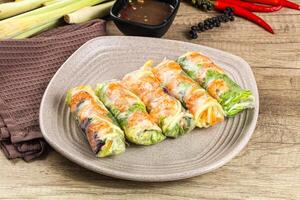 Vietnamese spring roll with prawn and mango photo